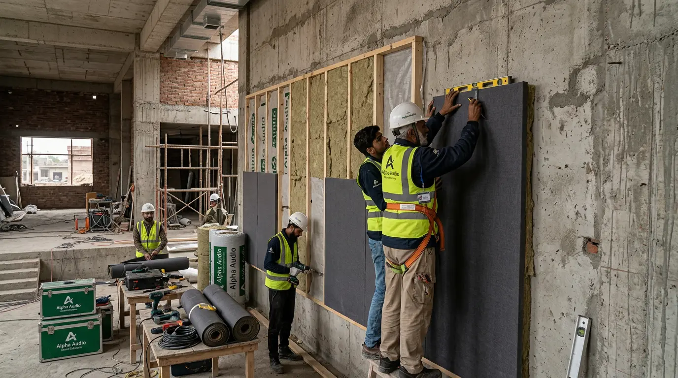Acoustic planning layout for commercial building interior in Pakistan
