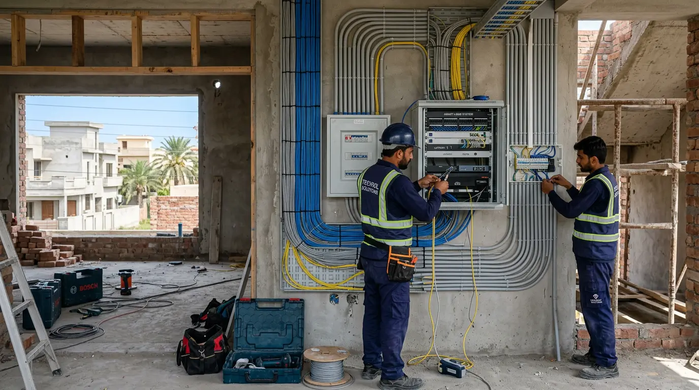 Conduit routing plan for AV systems during building construction phase