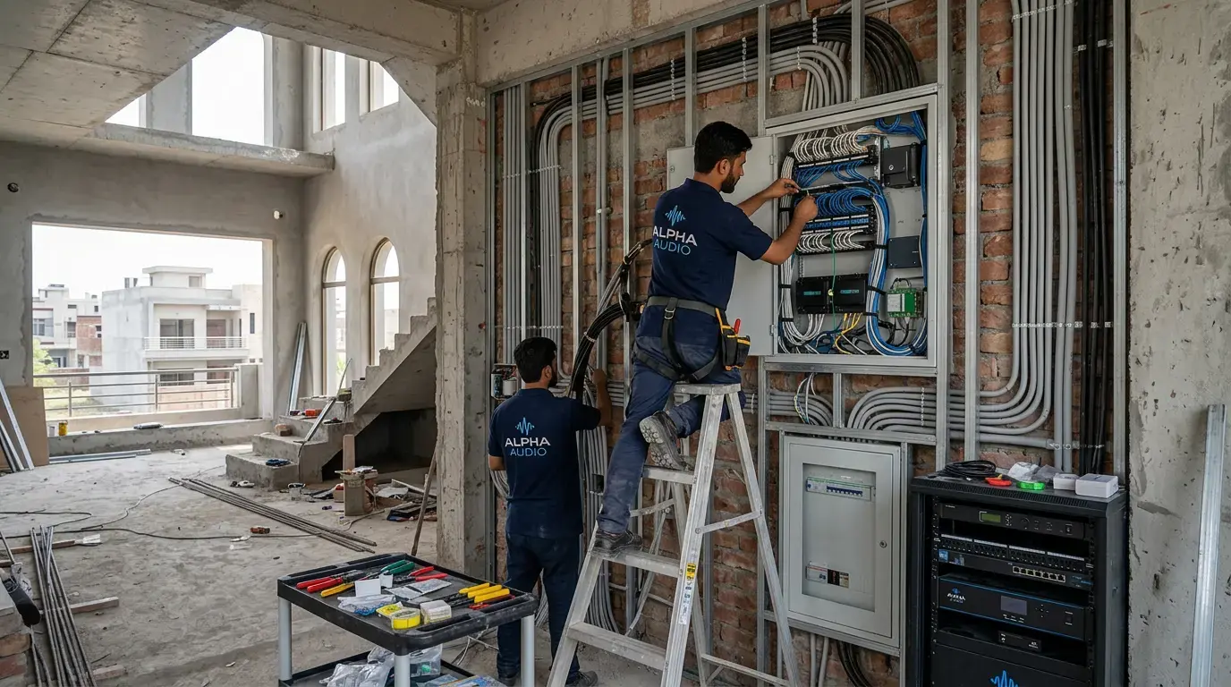 Conduit routing plan for AV systems during building construction phase