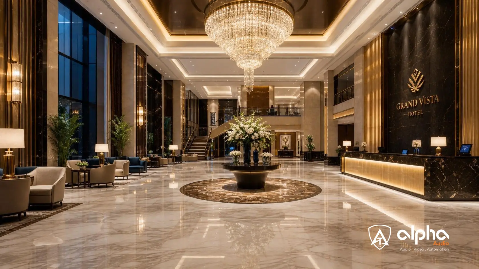 Luxury hotel lobby in Pakistan with concealed ceiling speakers for ambient background music
