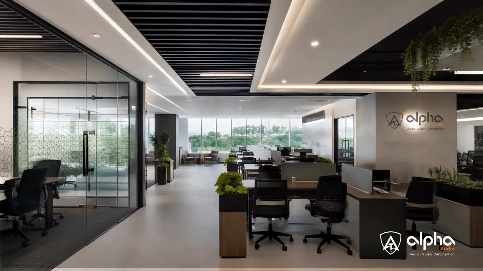 Automated lighting and climate control system in modern Pakistani office